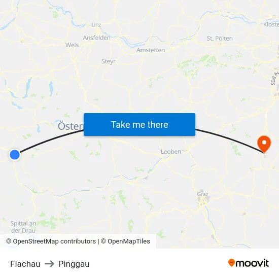 Flachau to Pinggau map