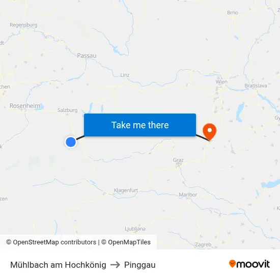 Mühlbach am Hochkönig to Pinggau map