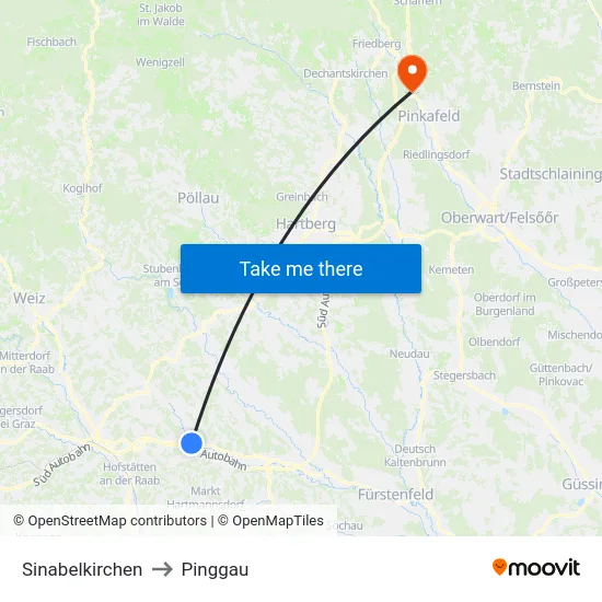 Sinabelkirchen to Pinggau map