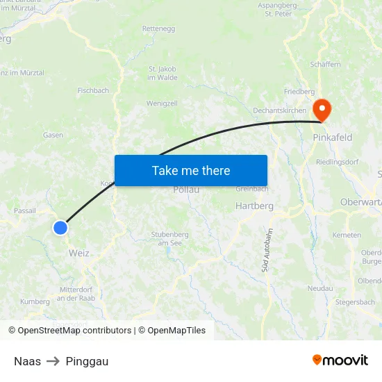 Naas to Pinggau map