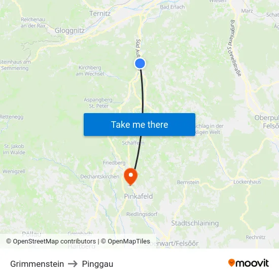 Grimmenstein to Pinggau map