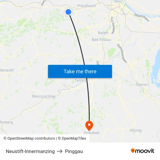 Neustift-Innermanzing to Pinggau map