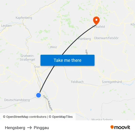 Hengsberg to Pinggau map