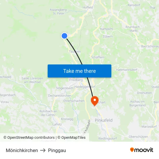 Mönichkirchen to Pinggau map
