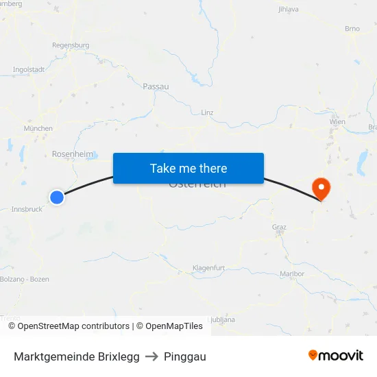 Marktgemeinde Brixlegg to Pinggau map