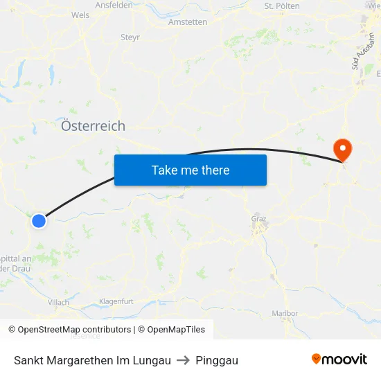 Sankt Margarethen Im Lungau to Pinggau map