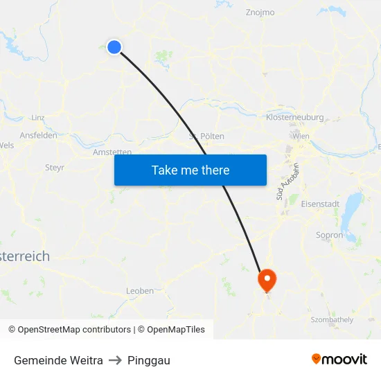 Gemeinde Weitra to Pinggau map