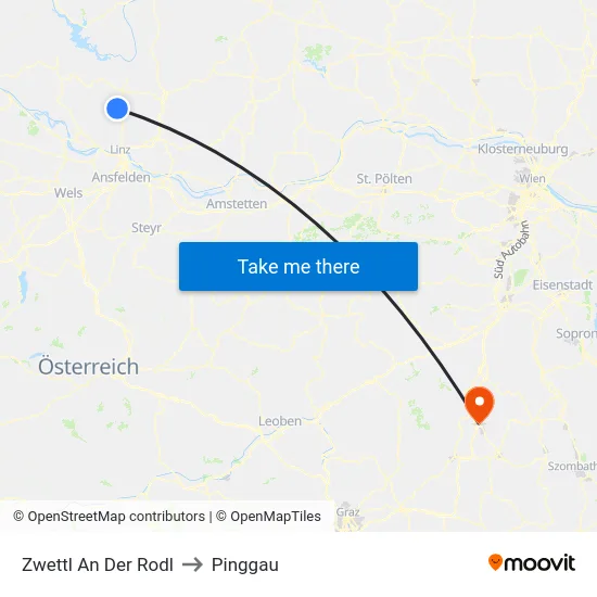 Zwettl An Der Rodl to Pinggau map