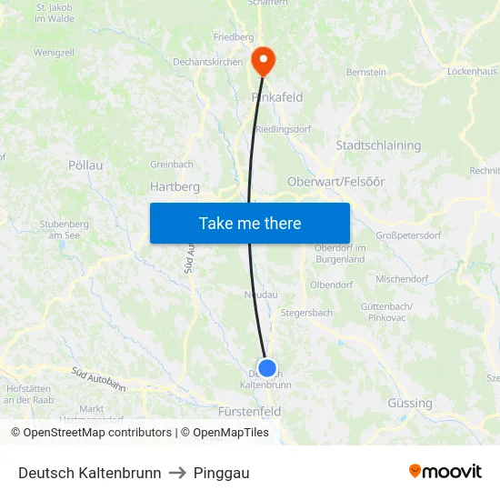 Deutsch Kaltenbrunn to Pinggau map