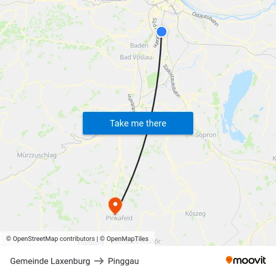 Gemeinde Laxenburg to Pinggau map