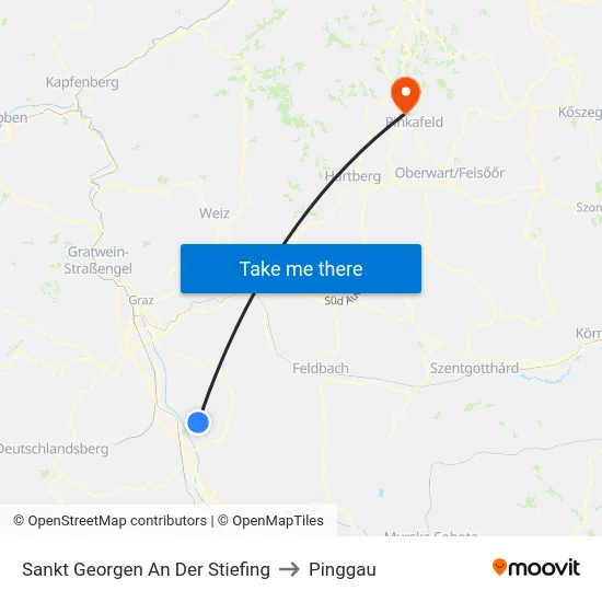 Sankt Georgen An Der Stiefing to Pinggau map