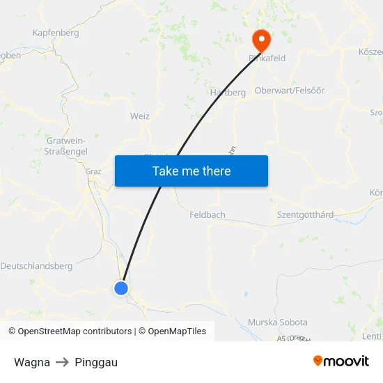 Wagna to Pinggau map