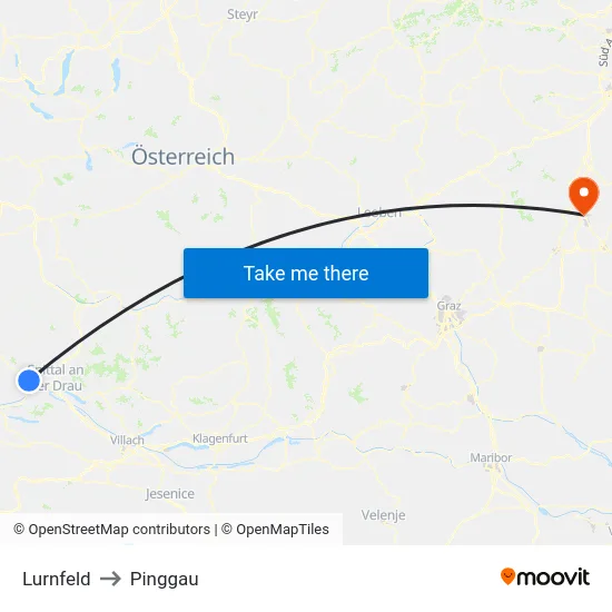Lurnfeld to Pinggau map