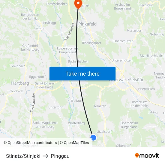 Stinatz/Stinjaki to Pinggau map