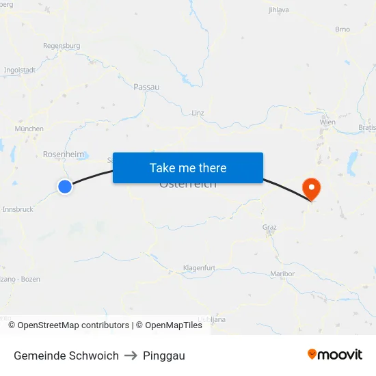 Gemeinde Schwoich to Pinggau map