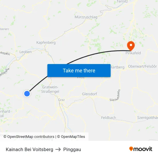 Kainach Bei Voitsberg to Pinggau map