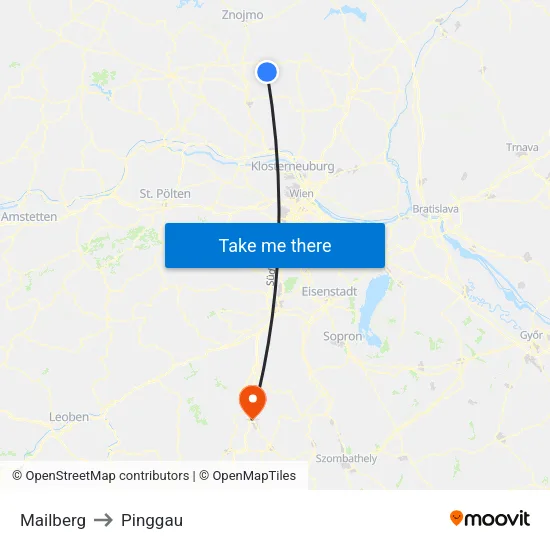 Mailberg to Pinggau map