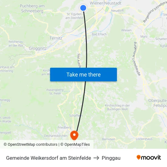 Gemeinde Weikersdorf am Steinfelde to Pinggau map