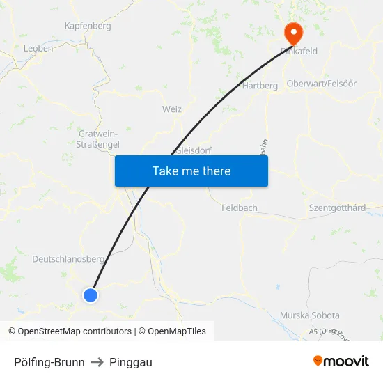 Pölfing-Brunn to Pinggau map