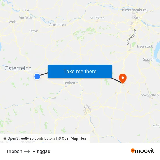 Trieben to Pinggau map
