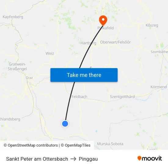 Sankt Peter am Ottersbach to Pinggau map