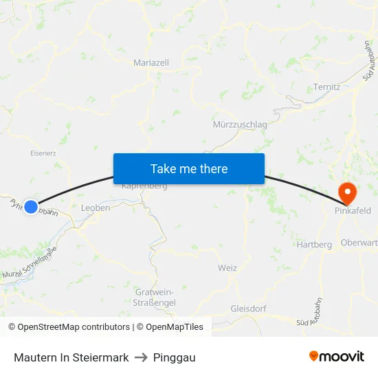 Mautern In Steiermark to Pinggau map