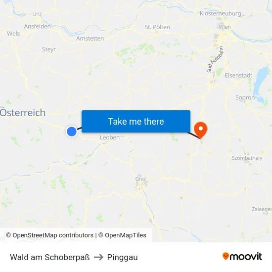 Wald am Schoberpaß to Pinggau map