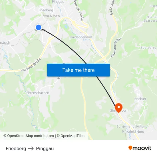 Friedberg to Pinggau map