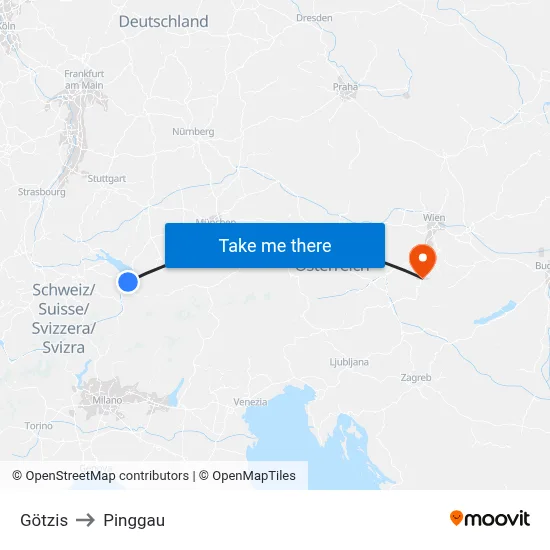 Götzis to Pinggau map