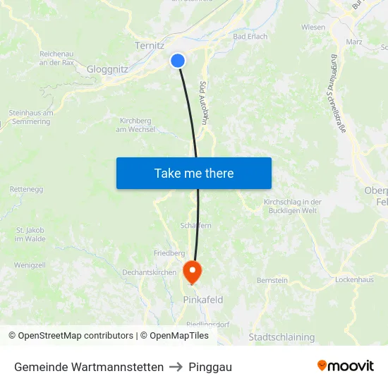 Gemeinde Wartmannstetten to Pinggau map