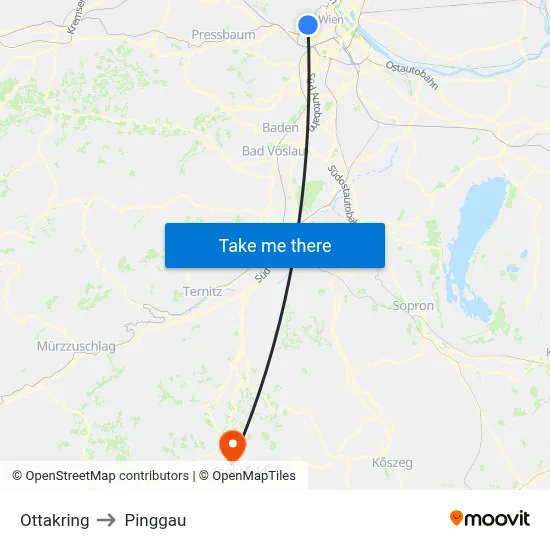 Ottakring to Pinggau map