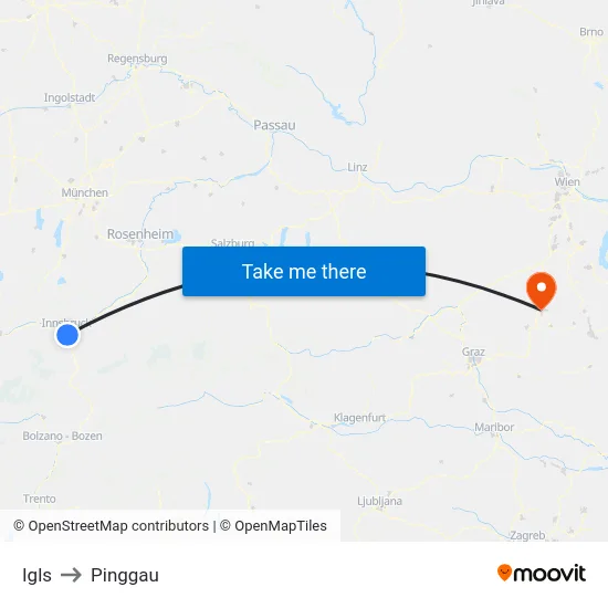 Igls to Pinggau map