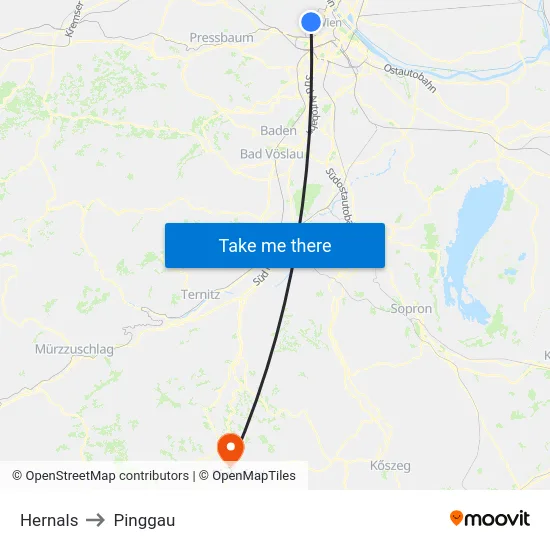 Hernals to Pinggau map