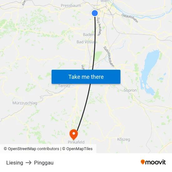 Liesing to Pinggau map