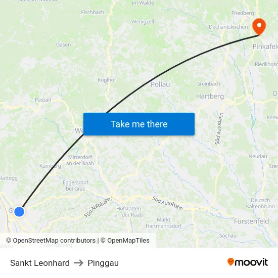 Sankt Leonhard to Pinggau map