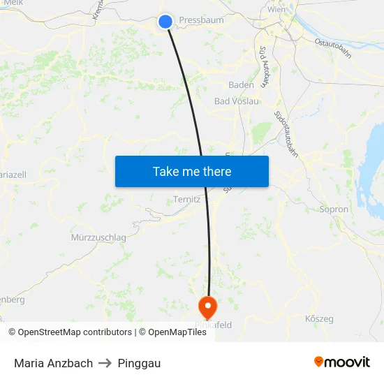 Maria Anzbach to Pinggau map
