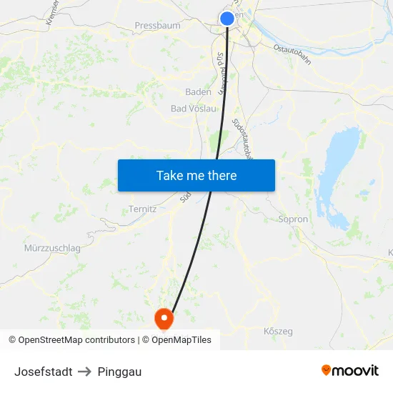 Josefstadt to Pinggau map