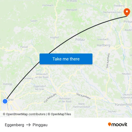 Eggenberg to Pinggau map