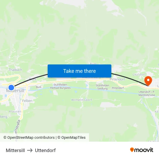 Mittersill to Uttendorf map