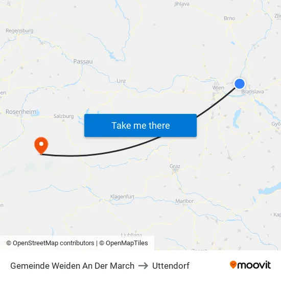 Gemeinde Weiden An Der March to Uttendorf map