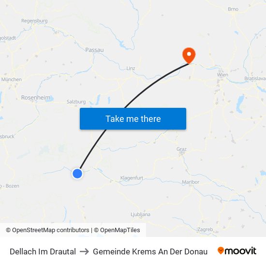 Dellach Im Drautal to Gemeinde Krems An Der Donau map