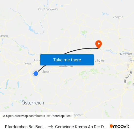 Pfarrkirchen Bei Bad Hall to Gemeinde Krems An Der Donau map