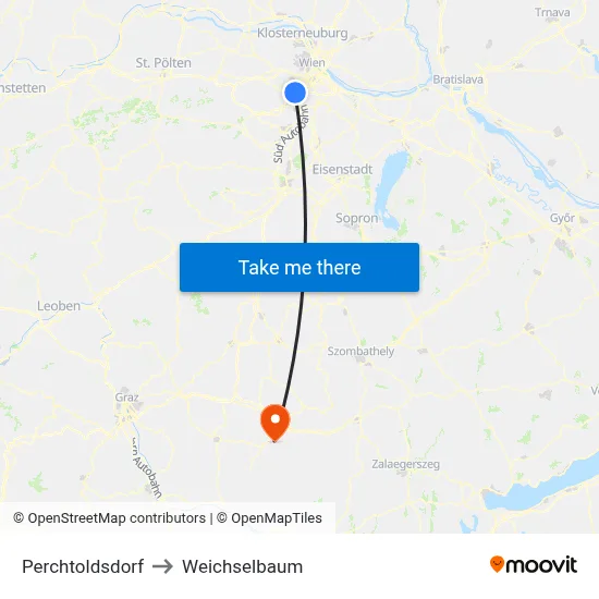 Perchtoldsdorf to Weichselbaum map