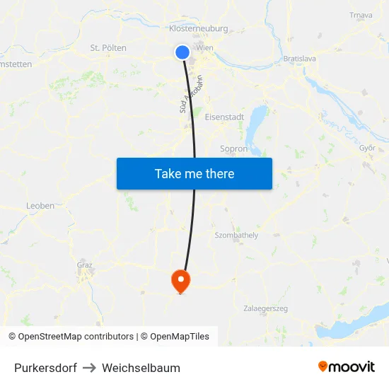Purkersdorf to Weichselbaum map