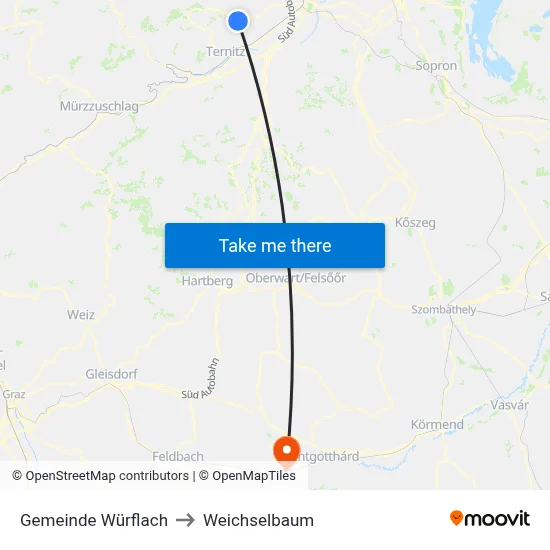 Gemeinde Würflach to Weichselbaum map