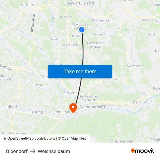 Olbendorf to Weichselbaum map