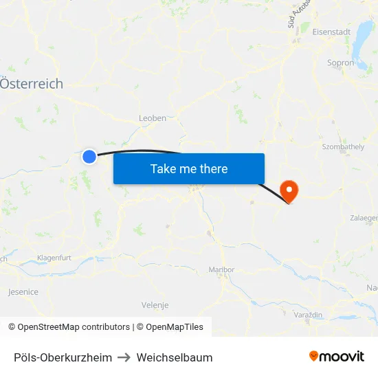 Pöls-Oberkurzheim to Weichselbaum map