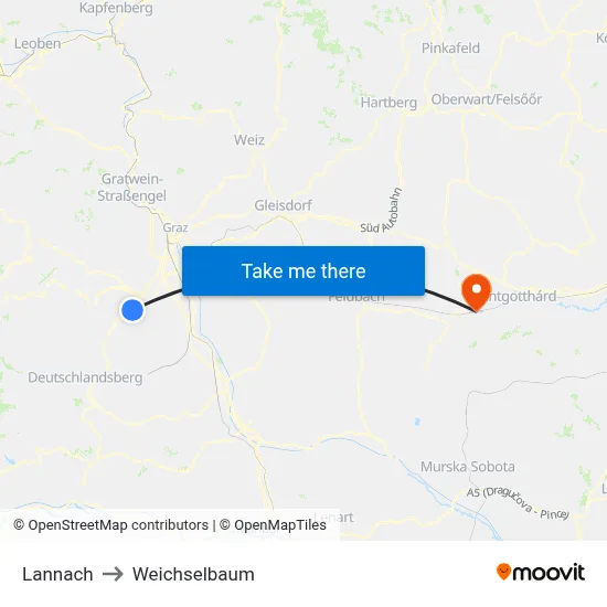 Lannach to Weichselbaum map