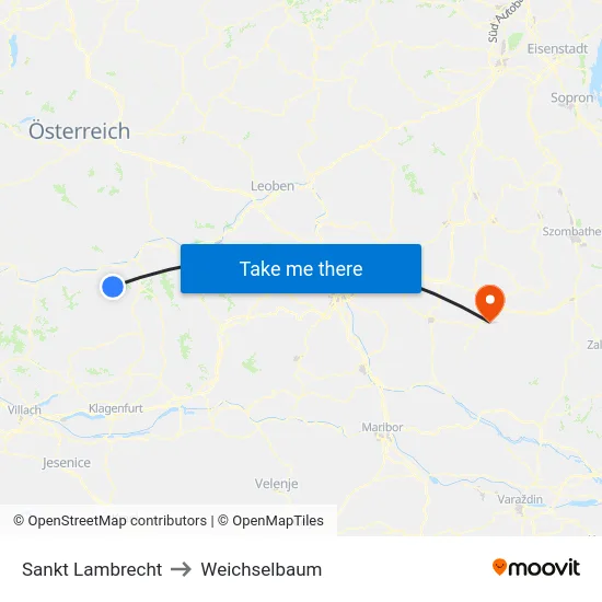 Sankt Lambrecht to Weichselbaum map