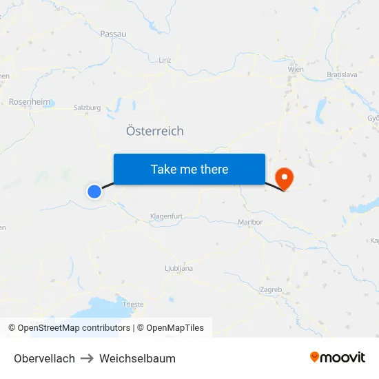 Obervellach to Weichselbaum map